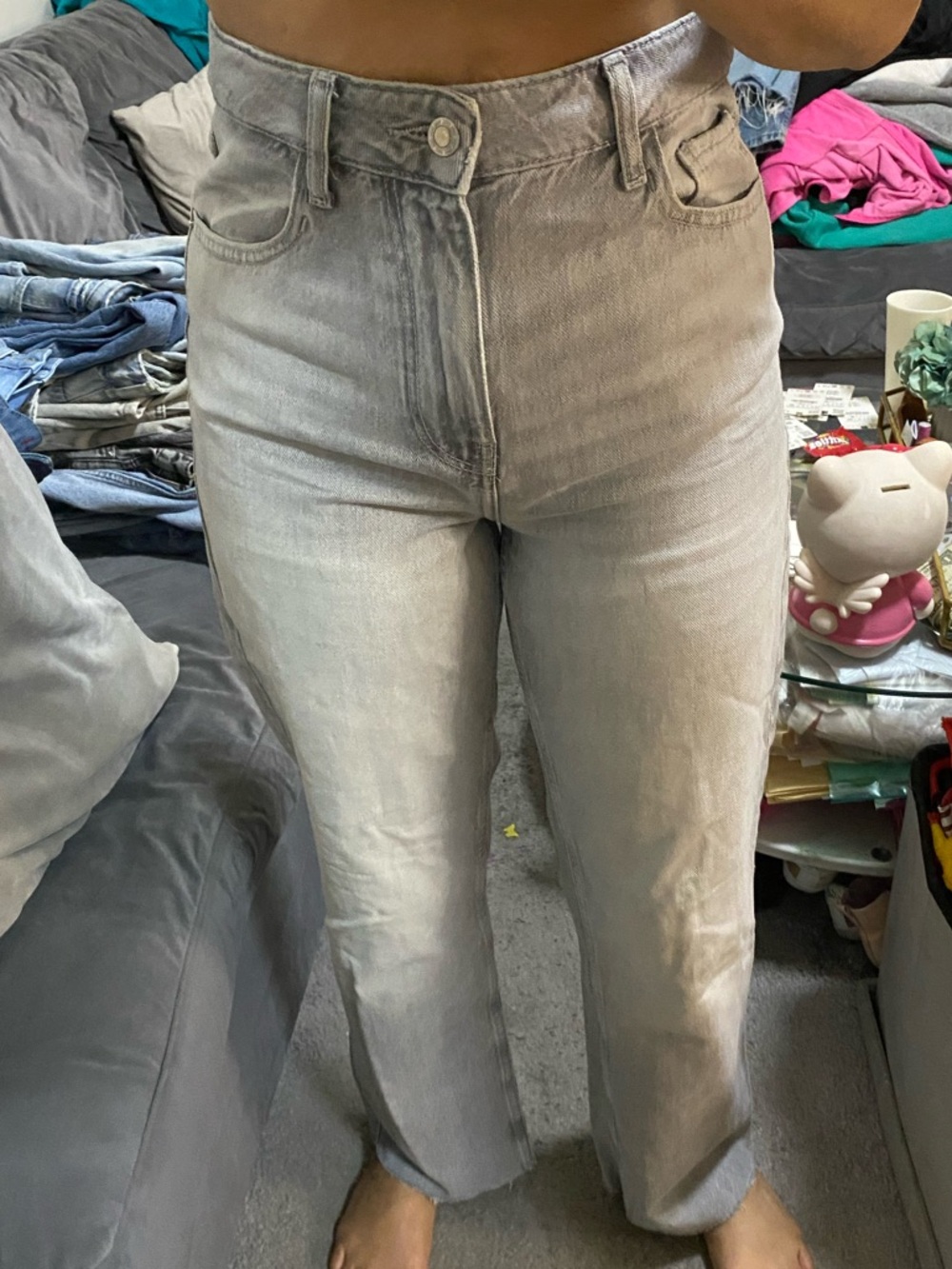 Zara Light Gray Straight Leg Jeans